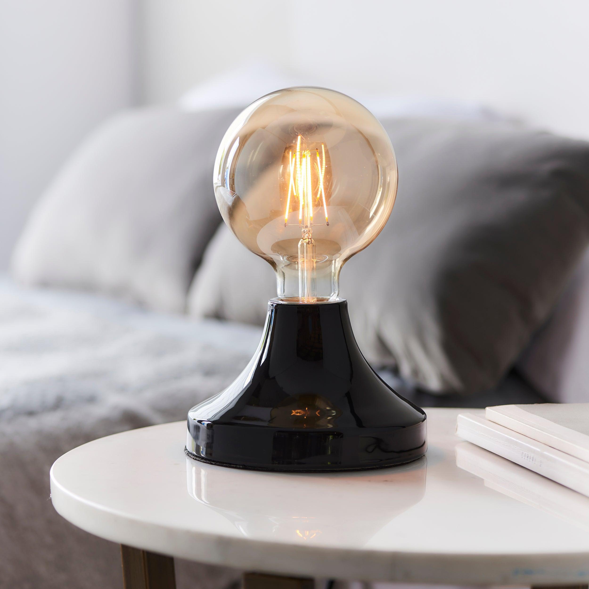 Maida Modern Black Ceramic Table Lamp bulb close up