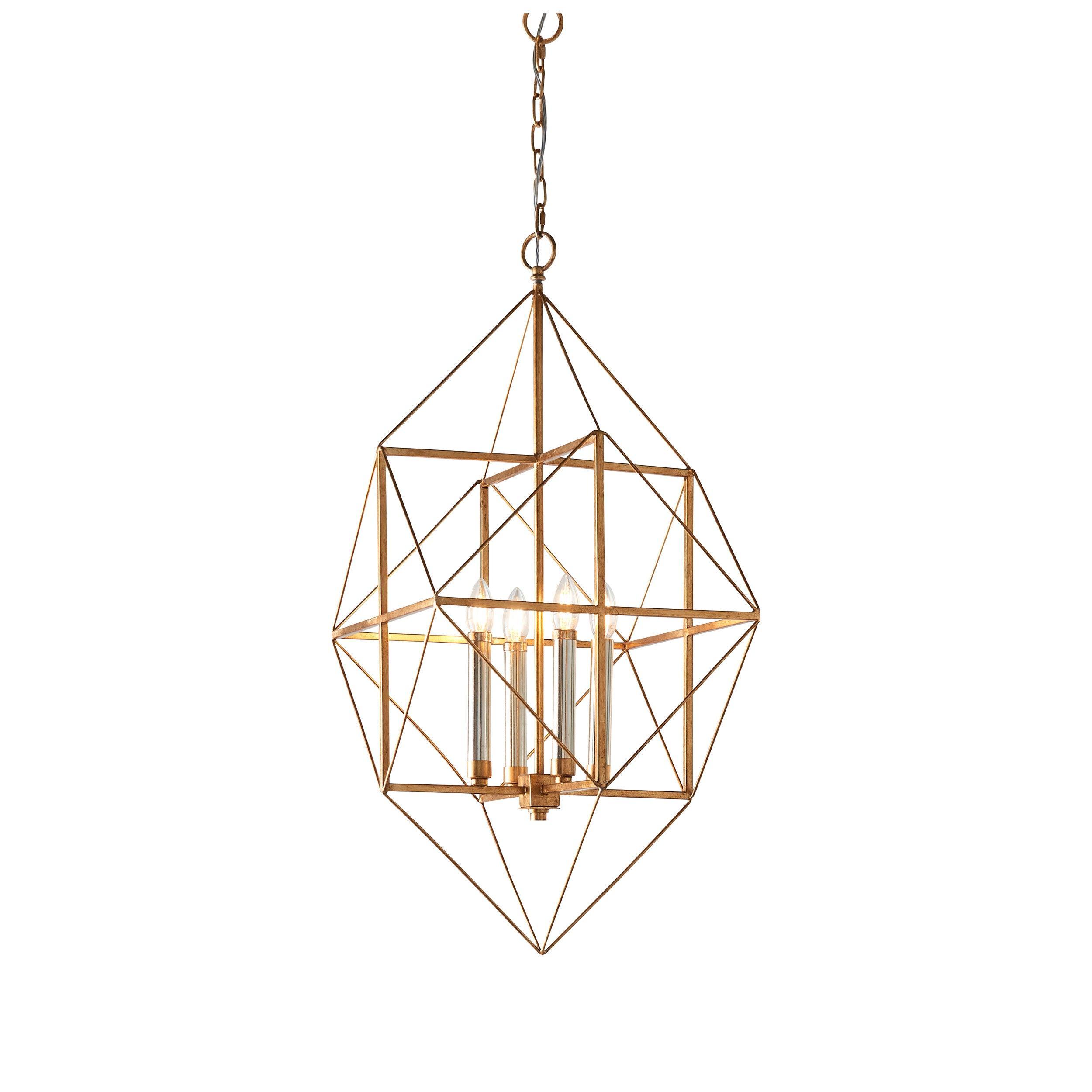 Geometric 4 Light Gold & Silver Leaf Ceiling Pendant-Ceiling Pendant Lights-Living Lights-1-Tiffany Lighting Direct