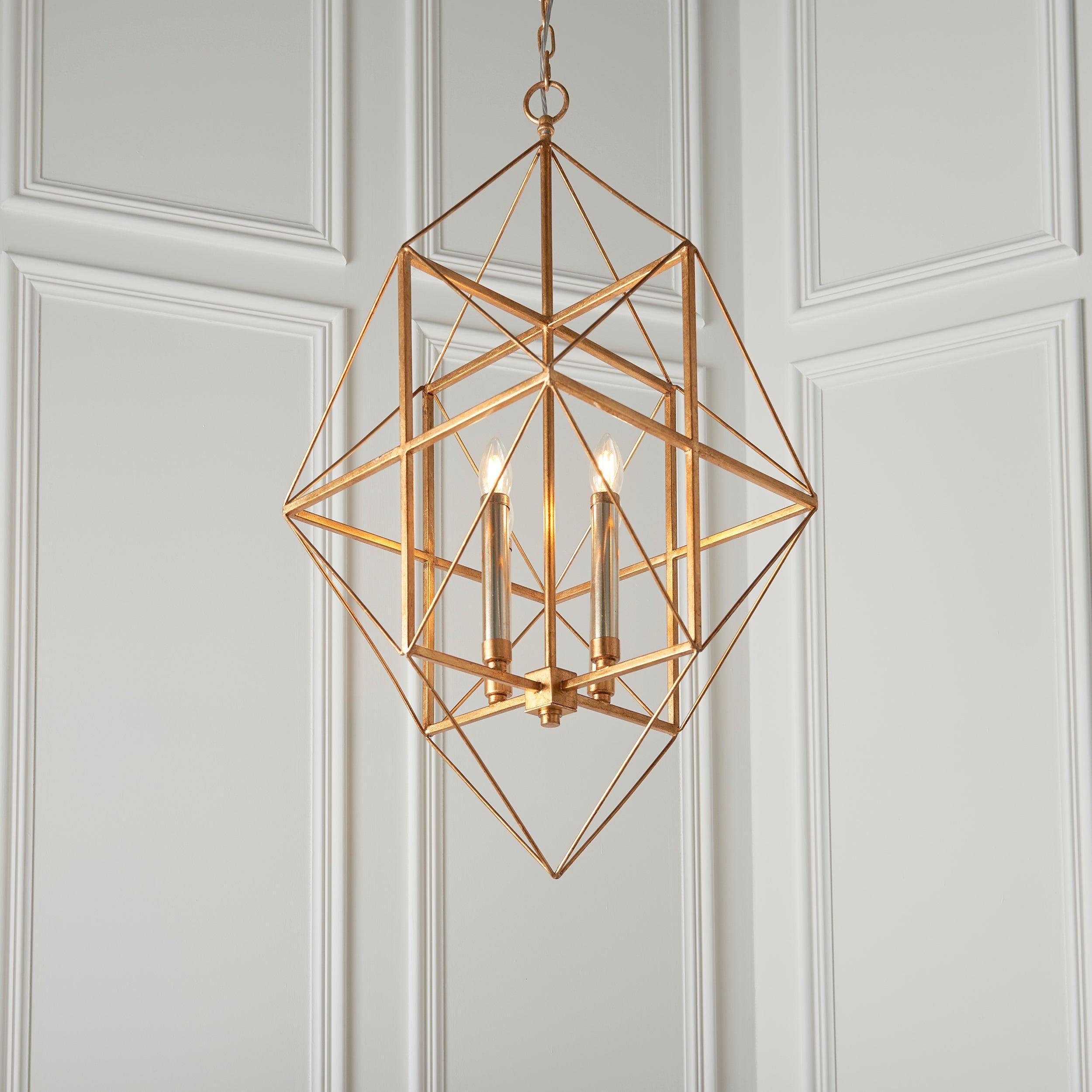 Geometric 4 Light Gold & Silver Leaf Ceiling Pendant-Ceiling Pendant Lights-Living Lights-3-Tiffany Lighting Direct