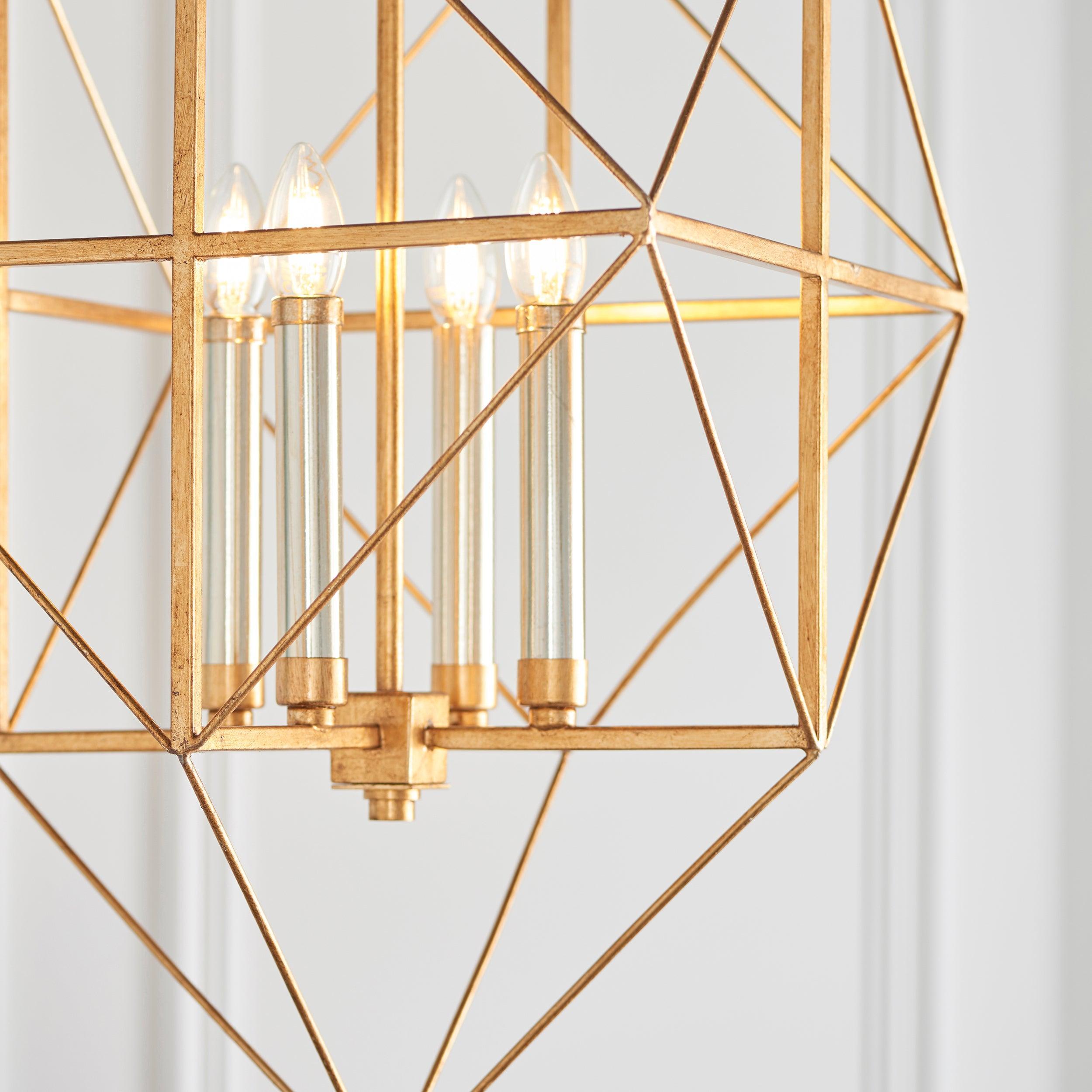 Geometric 4 Light Gold & Silver Leaf Ceiling Pendant-Ceiling Pendant Lights-Living Lights-4-Tiffany Lighting Direct