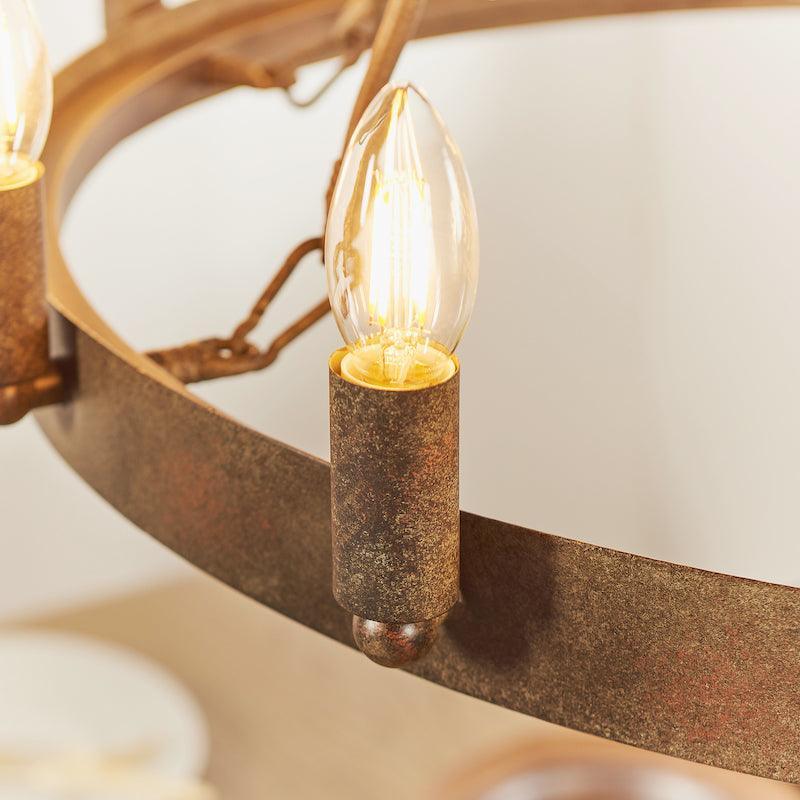 Traditional Ceiling Pendant Lights - Chevalier 12LT Aged Metal Pendant Ceiling Light 61026 close up light