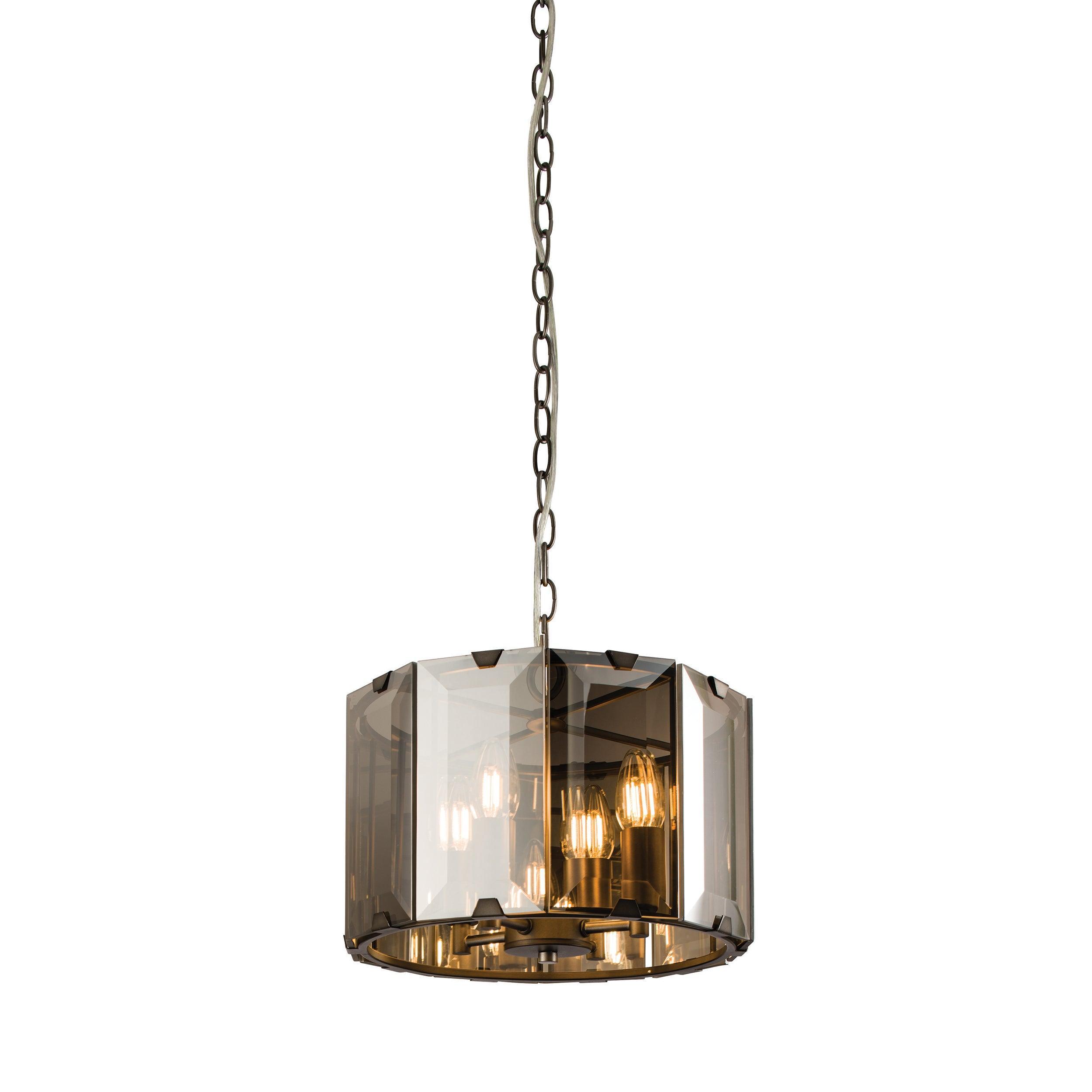 Endon Clooney 4 Light Smoke Glass Panel Ceiling Pendant-Ceiling Pendant Lights-Endon Lighting Living Room Close Up Lighting Tiffany Lighting Direct