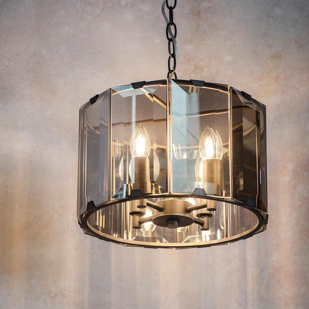 Endon Clooney 4 Light Smoke Glass Panel Ceiling Pendant-Ceiling Pendant Lights-Endon Lighting Living Room Lighting Tiffany Lighting Direct