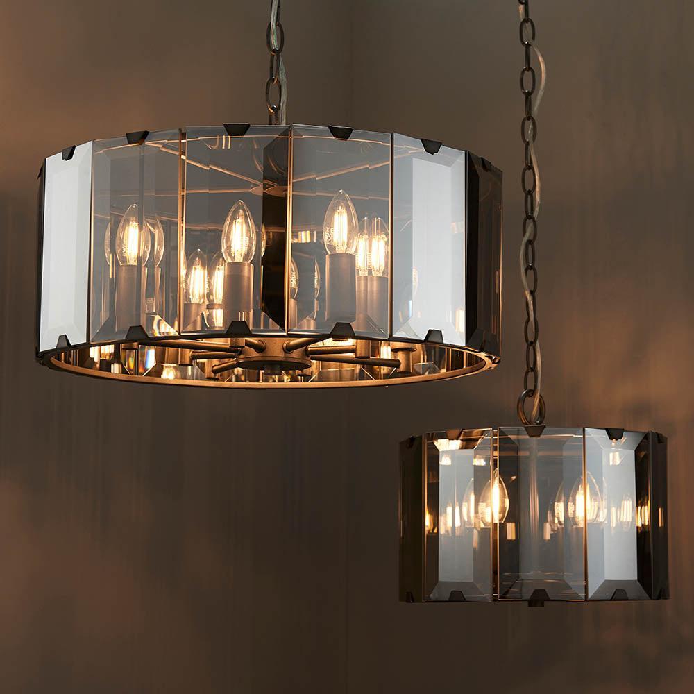 Endon Clooney 4 Light Smoke Glass Panel Ceiling Pendant-Ceiling Pendant Lights-Endon Lighting Hallway Lighting Family Image Tiffany Lighting Direct