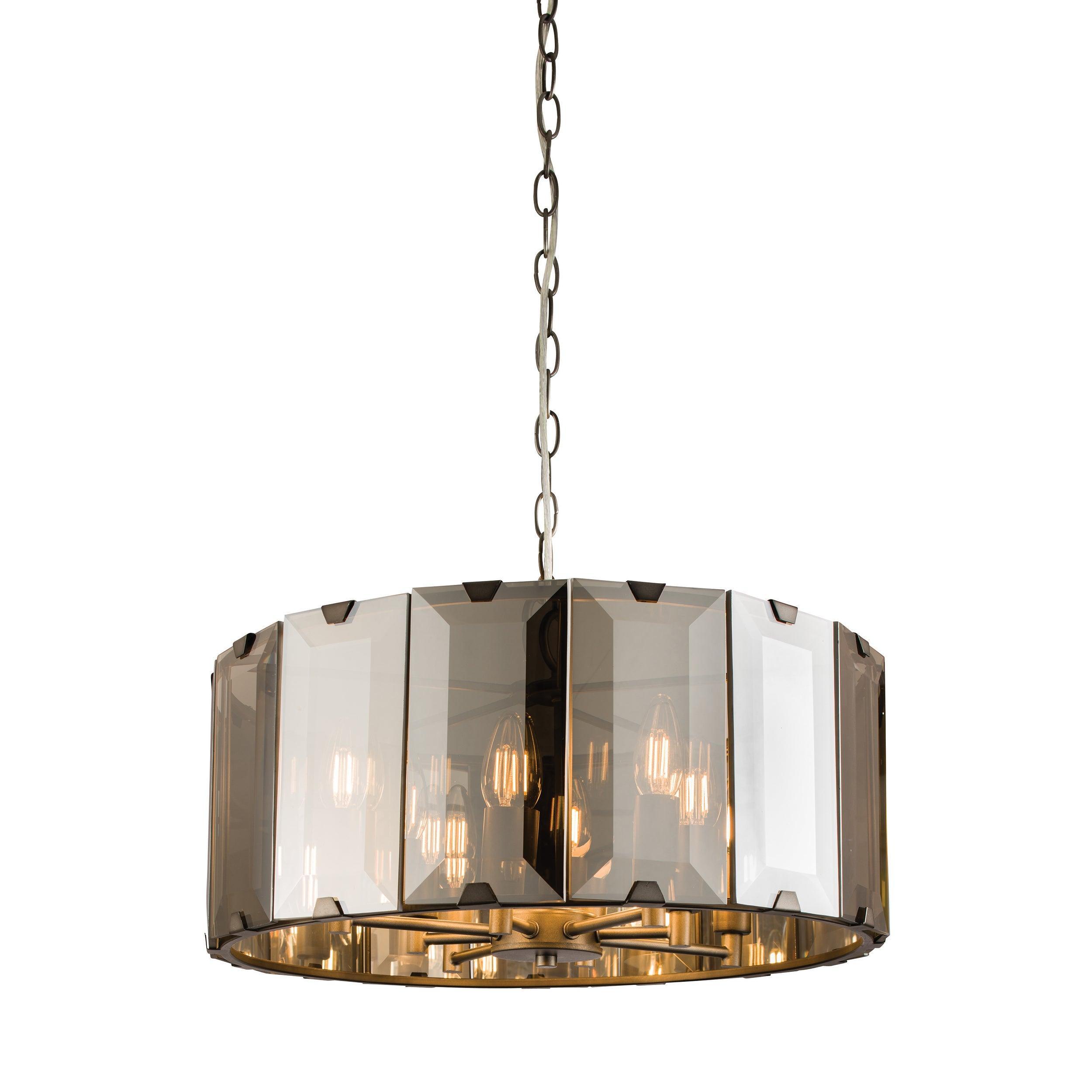 Endon Clooney 8 Light Smoke Glass Panel Ceiling Pendant-Ceiling Pendant Lights-Endon Lighting Living Room Close Up Lighting Tiffany Lighting Direct