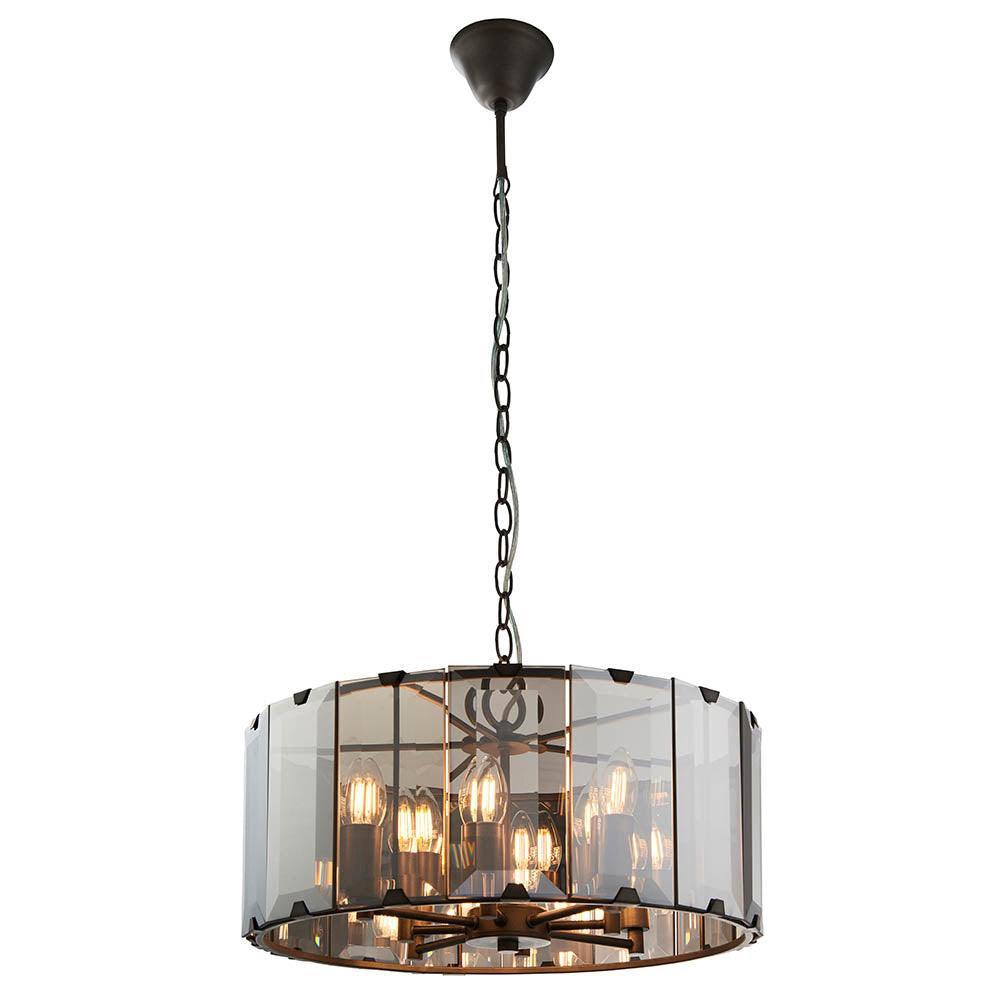 Endon Clooney 8 Light Smoke Glass Panel Ceiling Pendant-Ceiling Pendant Lights-Endon Lighting Hallway Lighting Family Image Tiffany Lighting Direct