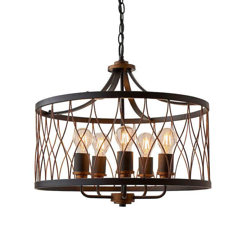Traditional Ceiling Pendant Lights - Heston Matt Black And Rustic Bronze Painted 5 Light Pendant Ceiling Light 61498 on