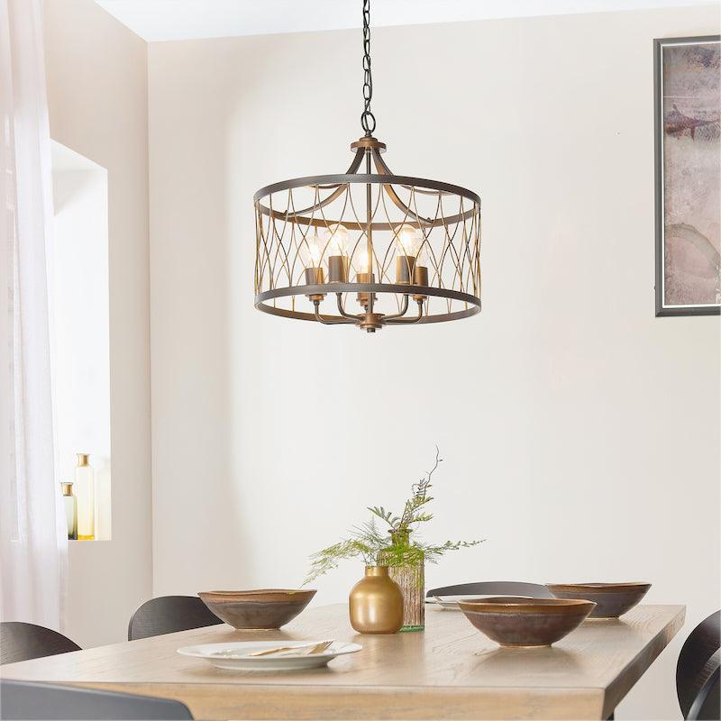 Traditional Ceiling Pendant Lights - Heston Matt Black And Rustic Bronze Painted 5 Light Pendant Ceiling Light 61498 setting