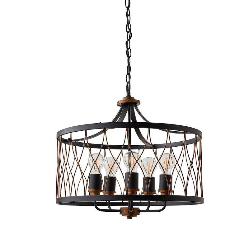 Traditional Ceiling Pendant Lights - Heston Matt Black And Rustic Bronze Painted 5 Light Pendant Ceiling Light 61498 off