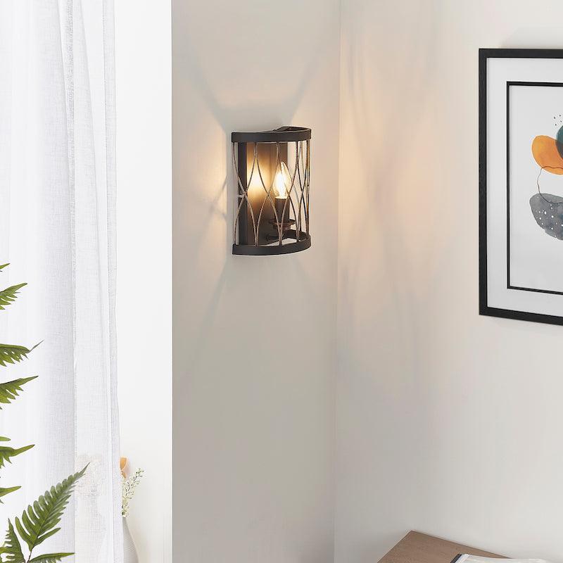 Traditional Wall Lights - Heston Matt Black And Rustic Bronze Painted Wall Light 61499 setting