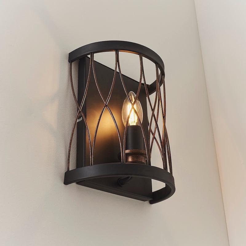 Traditional Wall Lights - Heston Matt Black And Rustic Bronze Painted Wall Light 61499 under