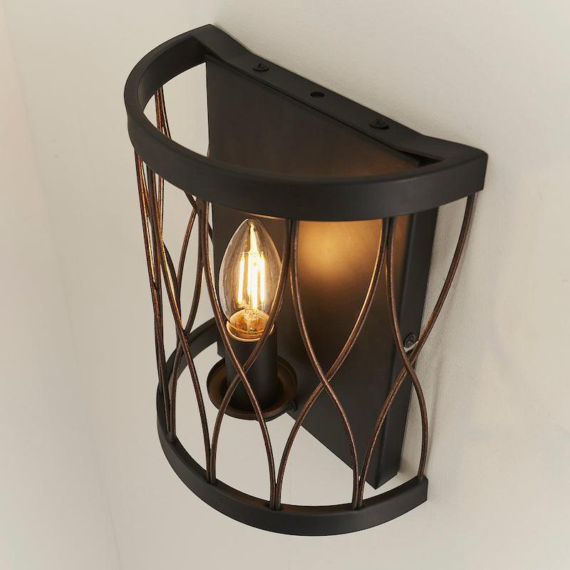 Traditional Wall Lights - Heston Matt Black And Rustic Bronze Painted Wall Light 61499 above