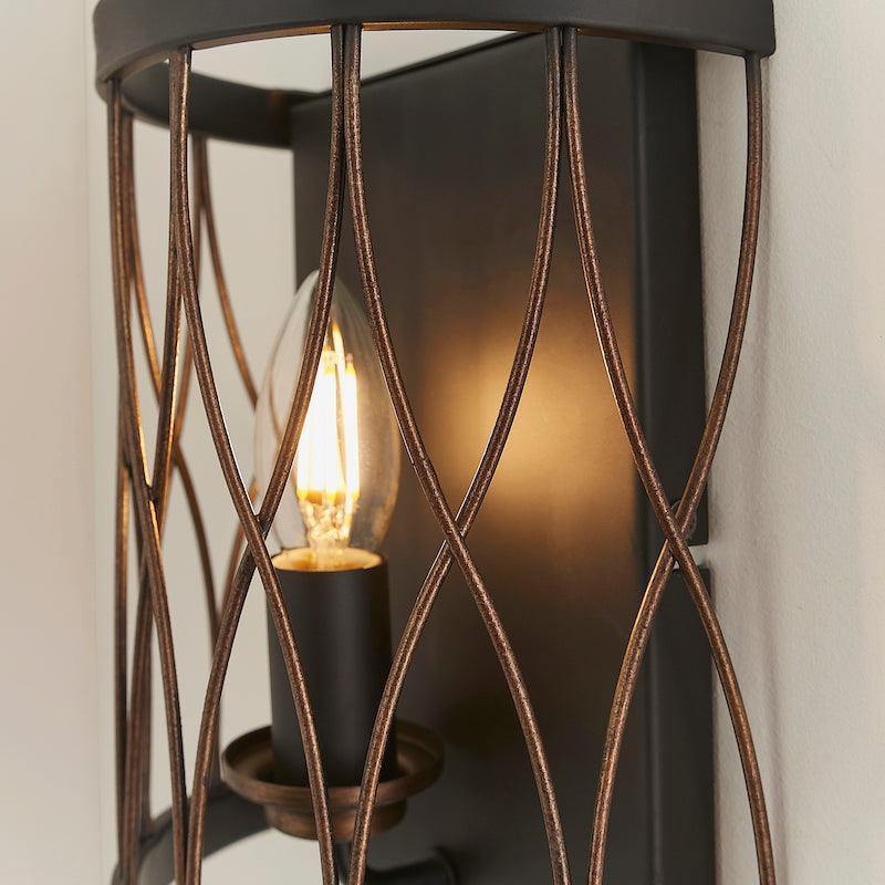 Traditional Wall Lights - Heston Matt Black And Rustic Bronze Painted Wall Light 61499 rail
