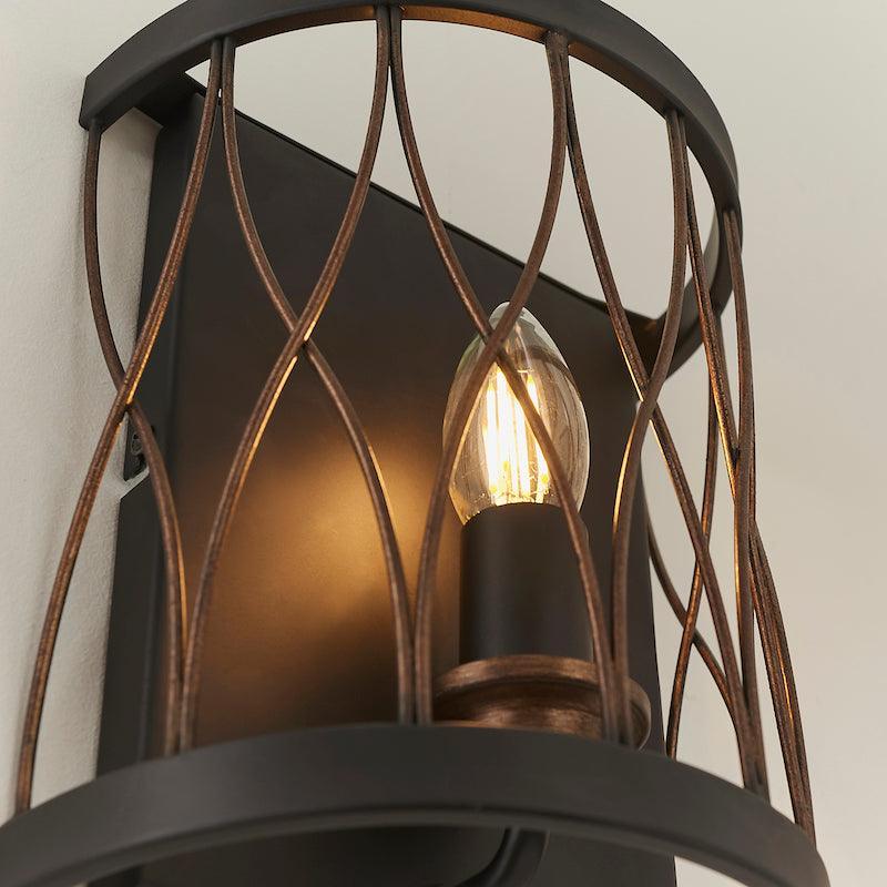 Traditional Wall Lights - Heston Matt Black And Rustic Bronze Painted Wall Light 61499 under close up