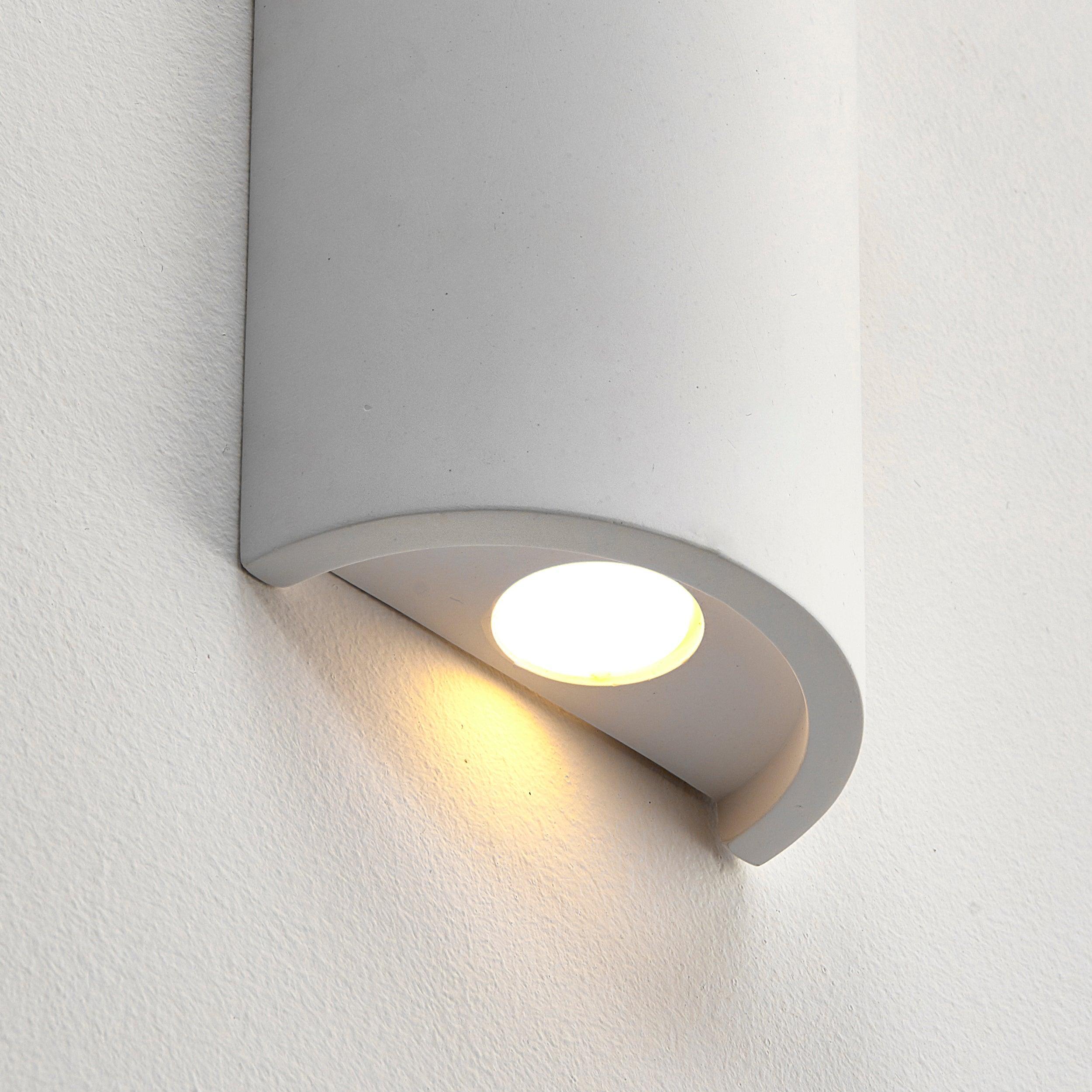 crescent white paintable plaster wall light 2 8w by saxby lighting, close up image 211