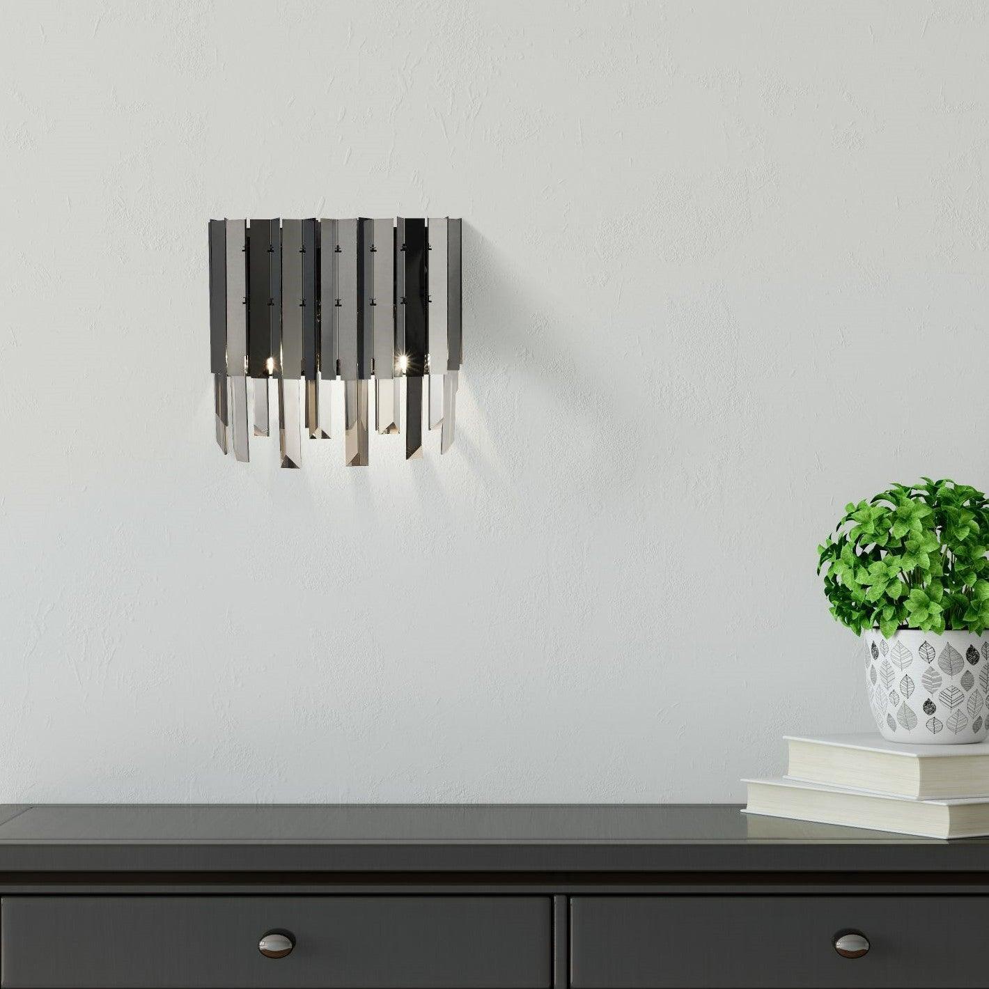 rotunda 2 light black chrome smoke crystal pendant wall light by searchlighting lighting, living room image