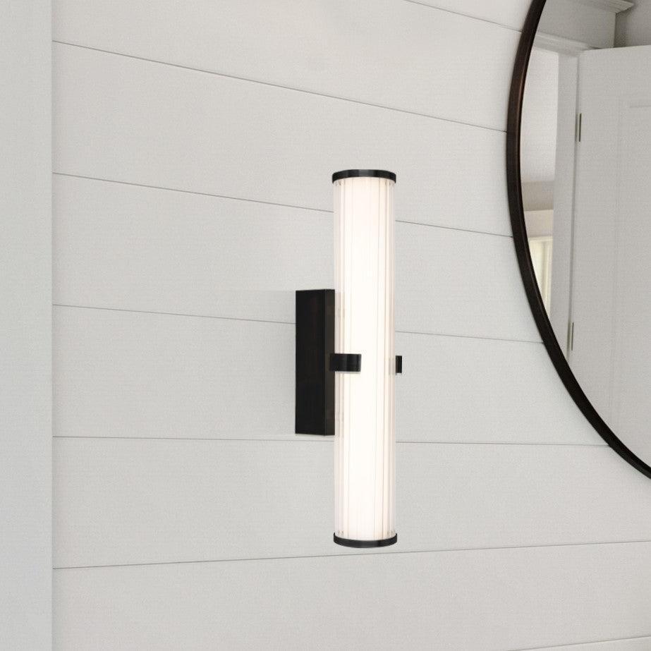 clamp 18w led black opal ribbed glass wall light by searchlighting lighting, living room image