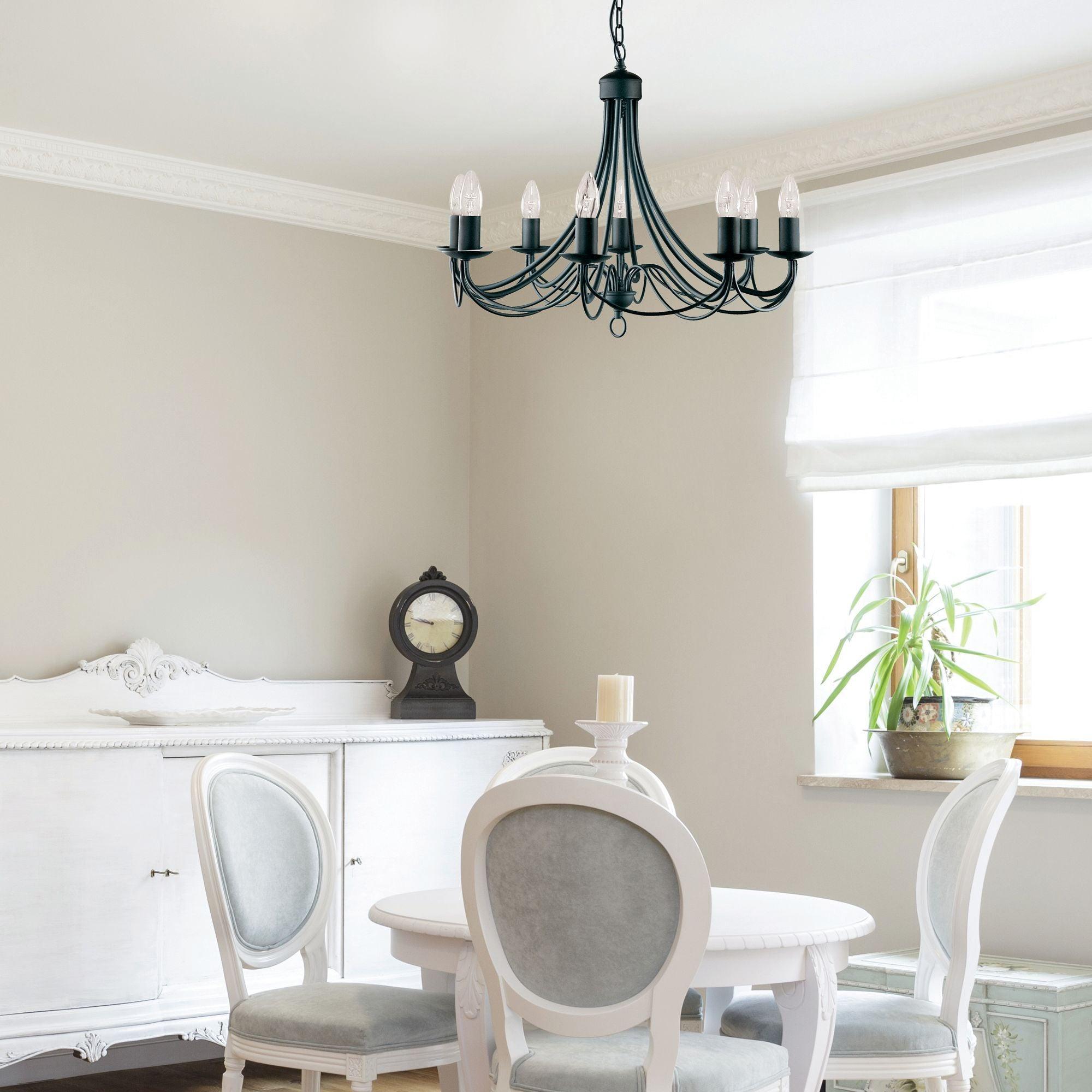 Maypole 8 Light Matt Black Wrought Iron Ceiling Pendant-Ceiling Pendant Lights-2-Tiffany Lighting Direct