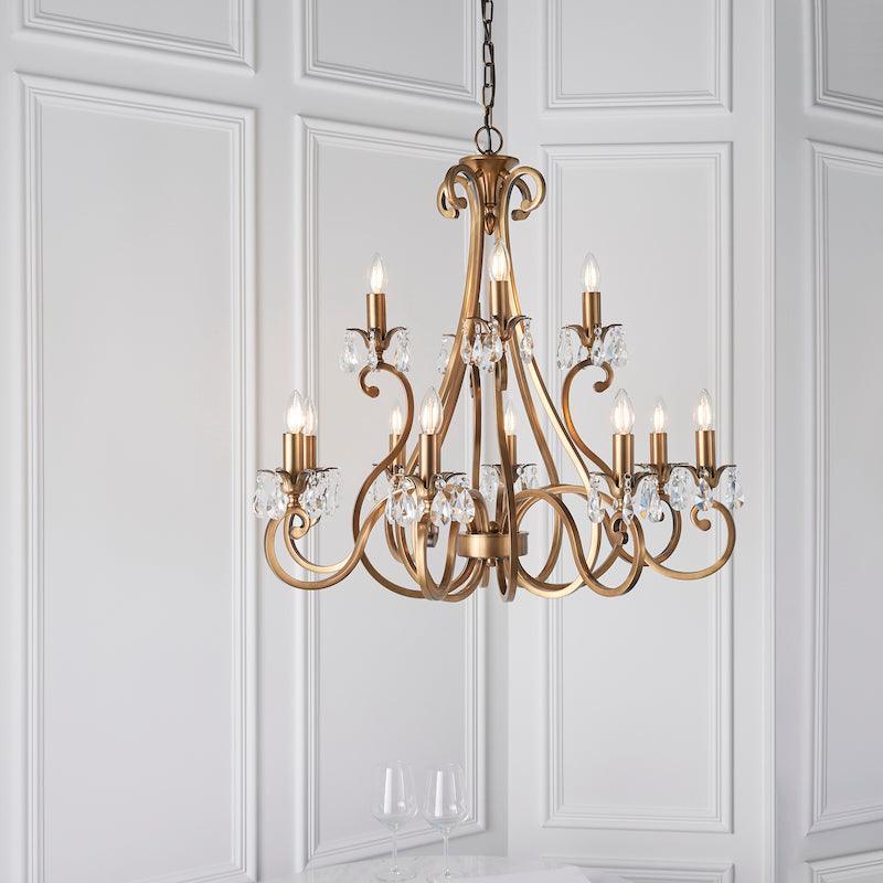 Oksana Antique Brass Finish 12 Light Chandelier UL1P12B living room close up