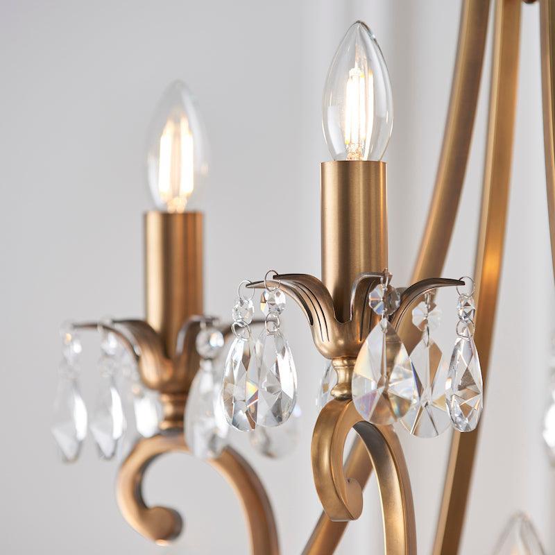 Oksana Antique Brass Finish 12 Light Chandelier UL1P12B close up of lamp