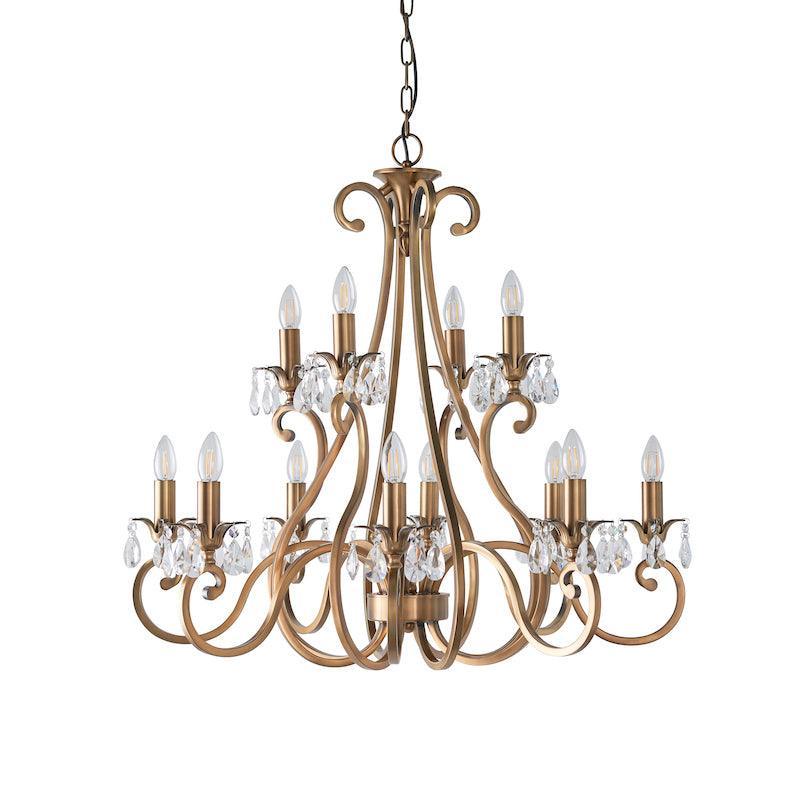 Oksana Antique Brass Finish 12 Light Chandelier-Interiors 1900-15-Tiffany Lighting Direct