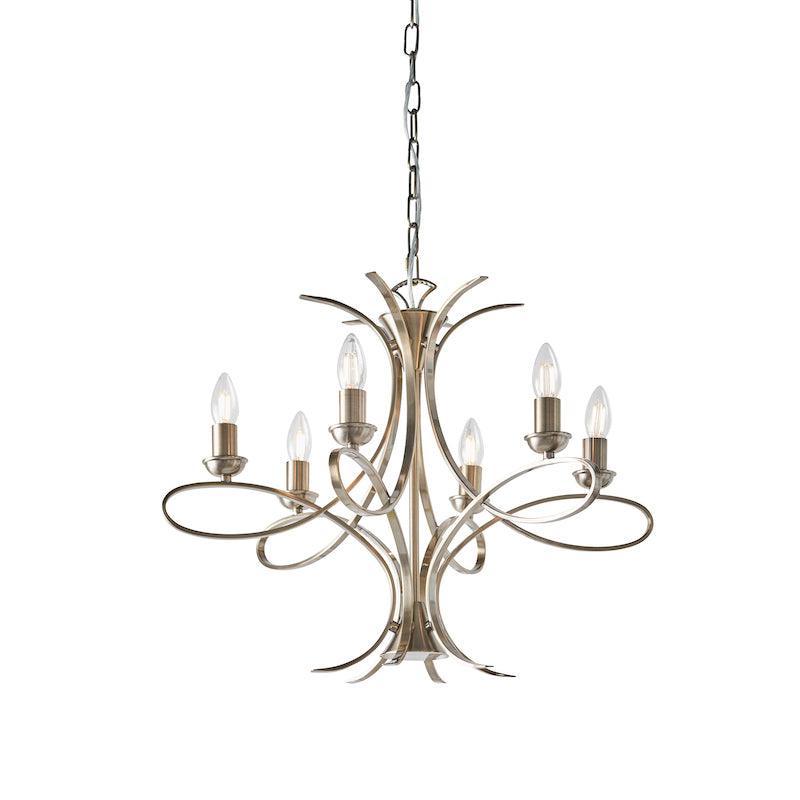 Interiors 1900 Penn 6 Light Brushed Brass Finish Chandelier-Interiors 1900-18-Tiffany Lighting Direct