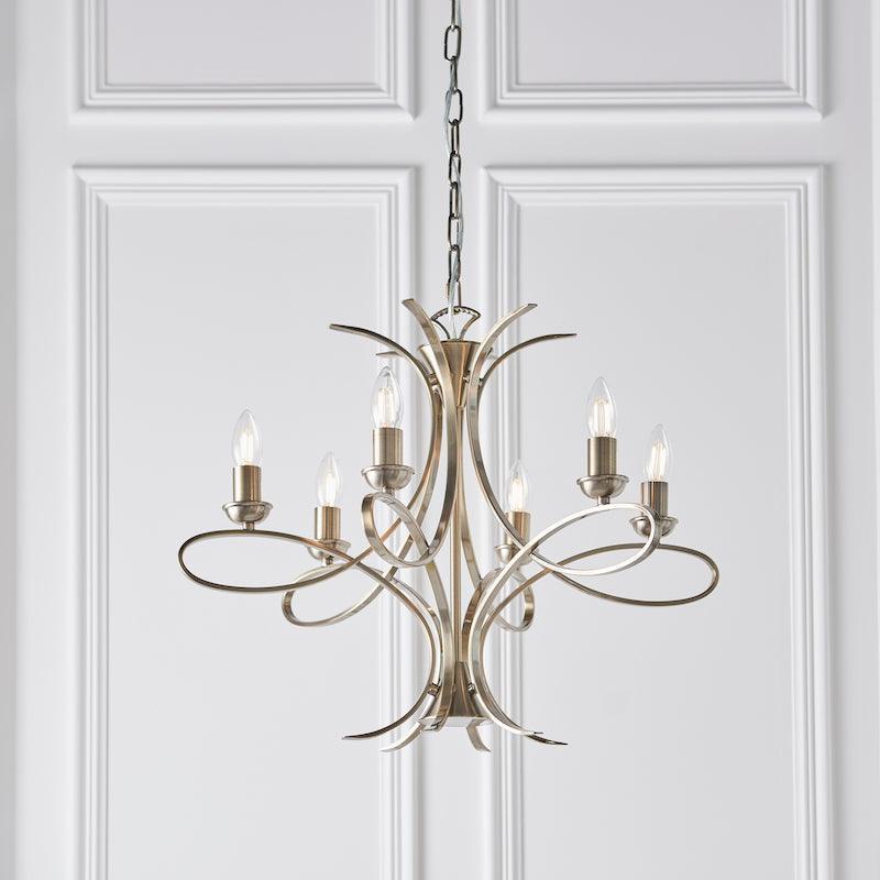 Interiors 1900 Penn 6 Light Brushed Brass Finish Chandelier-Interiors 1900-19-Tiffany Lighting Direct