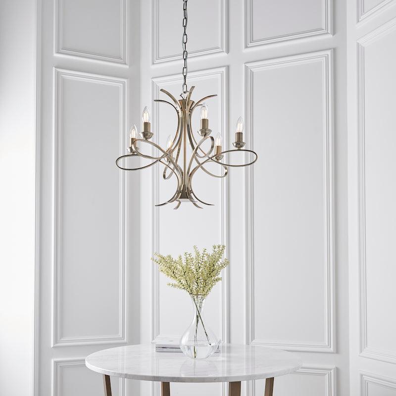 Interiors 1900 Penn 6 Light Brushed Brass Finish Chandelier-Interiors 1900-12-Tiffany Lighting Direct