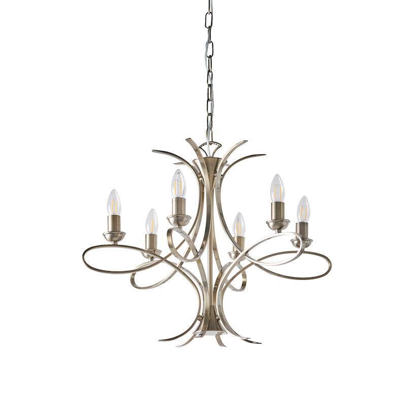 Interiors 1900 Penn 6 Light Brushed Brass Finish Chandelier-Interiors 1900-17-Tiffany Lighting Direct