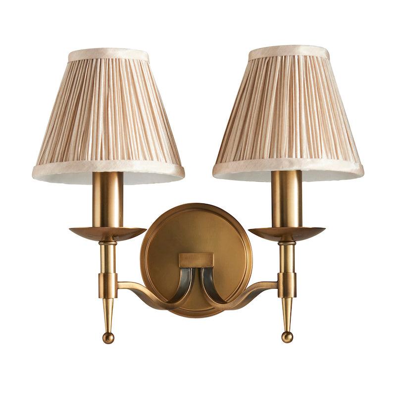 Stanford Antique Brass Double Wall Light - Beige Shades Modern living room image