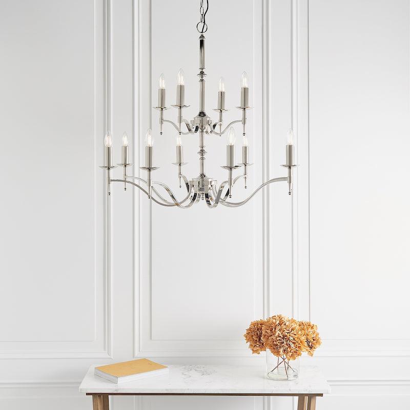 Stanford nickel 12 light chandelier ca1p12n wide living room shot
