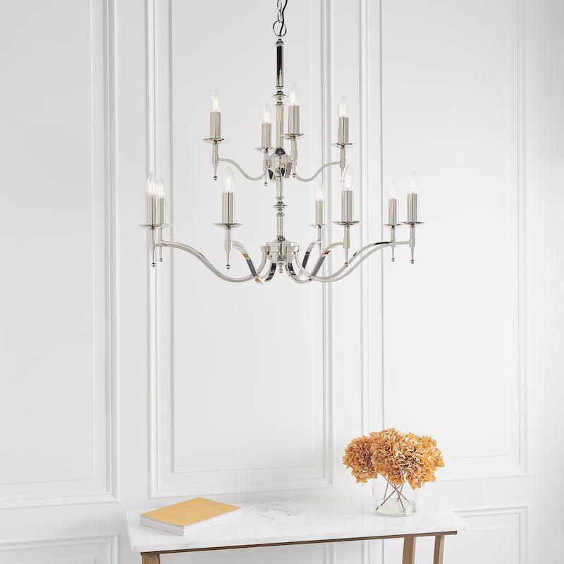 Stanford nickel 12 light chandelier ca1p12n living room shot