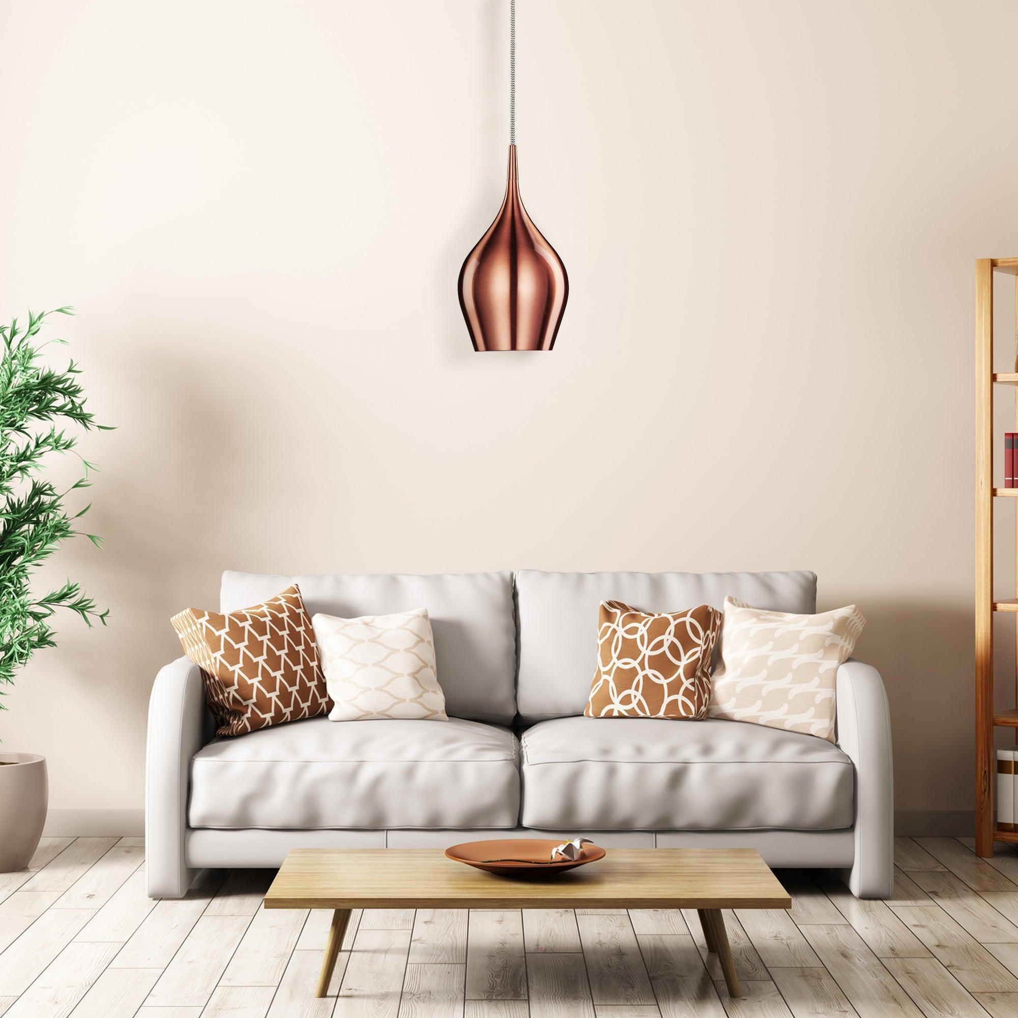 Vibrant 1 Light Metal Copper Pendant - Searchlight-Ceiling Pendant Lights-5-Tiffany Lighting Direct