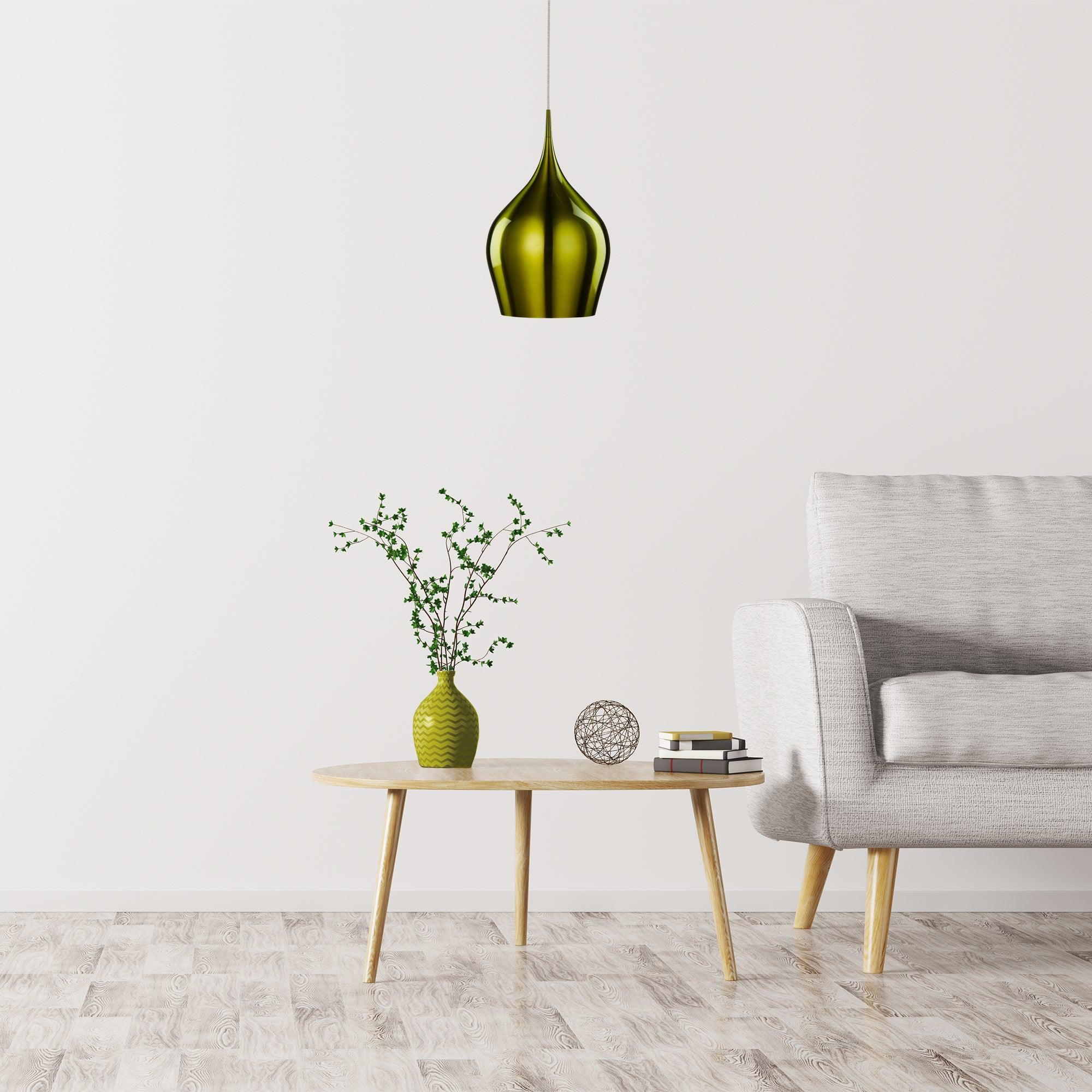 Searchlight Vibrant 1 Light Metal Green Pendant - 26cm-Ceiling Pendant Lights-5-Tiffany Lighting Direct