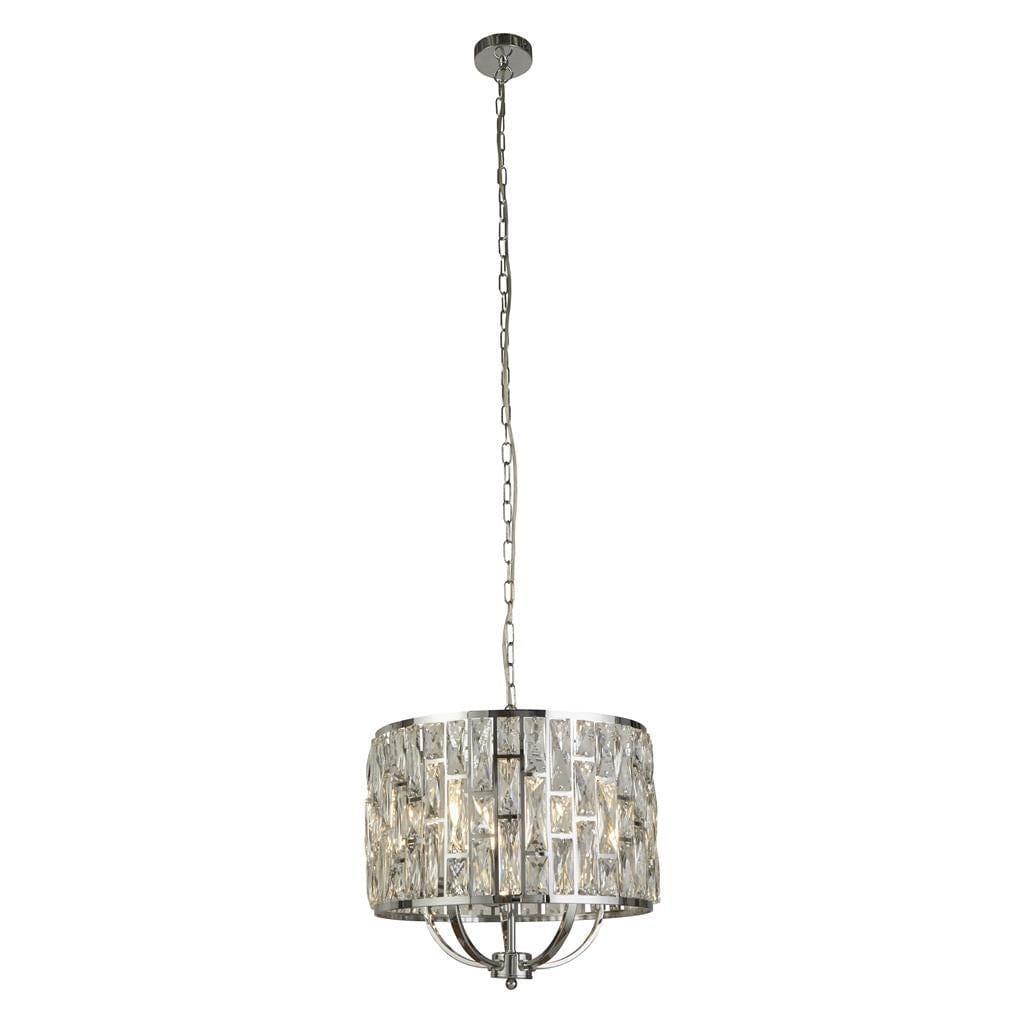Searchlight Bijou 5 Light Chrome Pendant - Crystal Glass-Ceiling Pendant Lights-1-Tiffany Lighting Direct