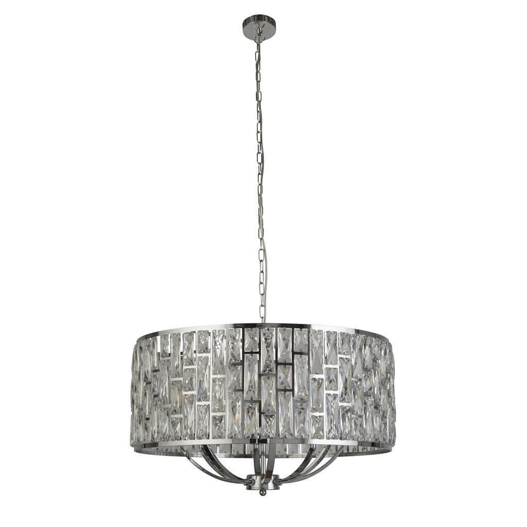 Searchlight Bijou 8 Light Chrome Pendant - Crystal Glass-Ceiling Pendant Lights-1-Tiffany Lighting Direct