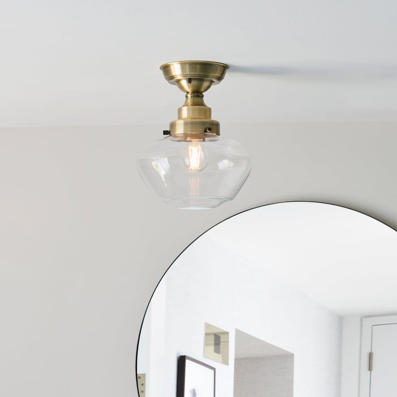 Westbourne Brass Semi-Flush Ceiling Light with Clear Glass Living room close up