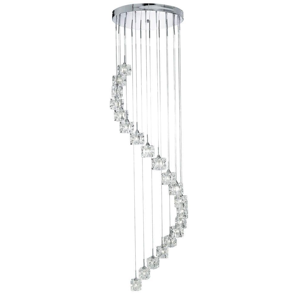 Ice Cube 20 Light LED Multi-Drop Chrome & Glass Pendant-Ceiling Pendant Lights-1-Tiffany Lighting Direct