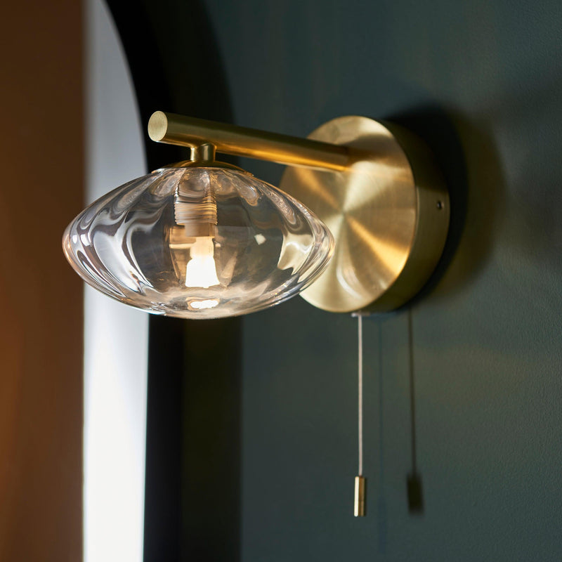 Trocadero Art Deco Brass Bathroom Wall Light - Glass Shade Living Room Image