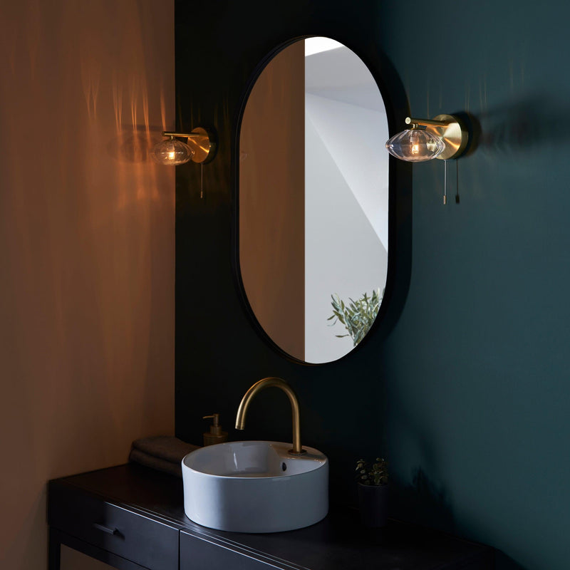 Trocadero Art Deco Brass Bathroom Wall Light - Glass Shade Wide Living Room Image