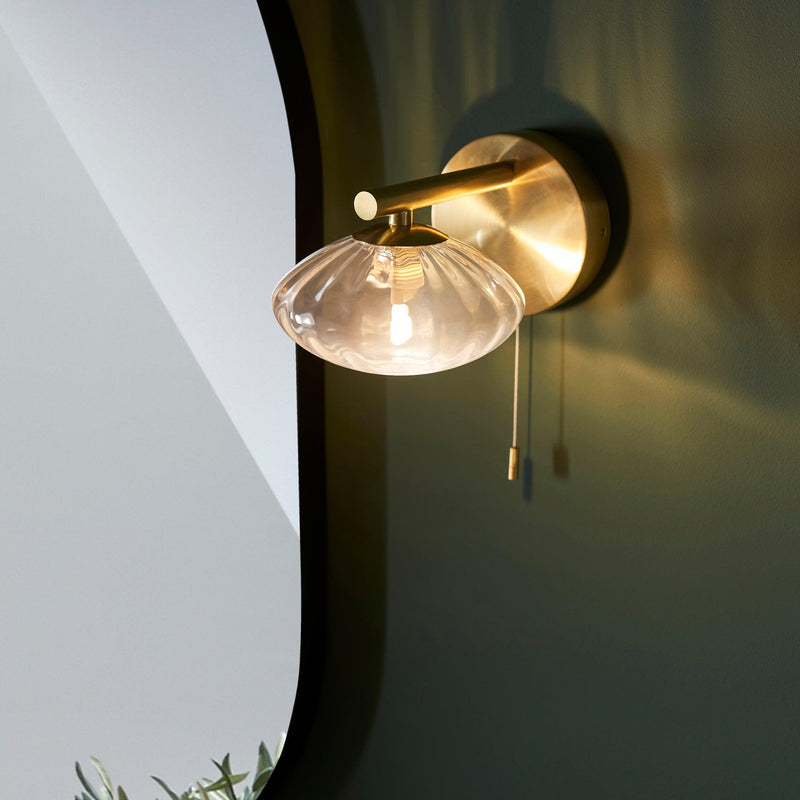 Trocadero Art Deco Brass Bathroom Wall Light - Glass Shade Bedroom Image