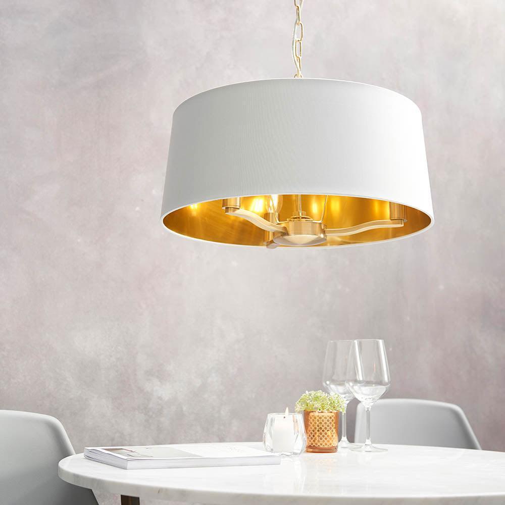 Endon Harvey 3 Light Satin Gold Pendant Ceiling Light-Ceiling Pendant Lights-Endon Lighting living room 2nd close upTiffany Lighting Direct