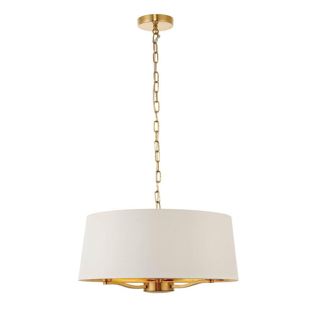 Endon Harvey 3 Light Satin Gold Pendant Ceiling Light-Ceiling Pendant Lights-Endon Lighting Bedrooom Lighting close up Tiffany Lighting Direct