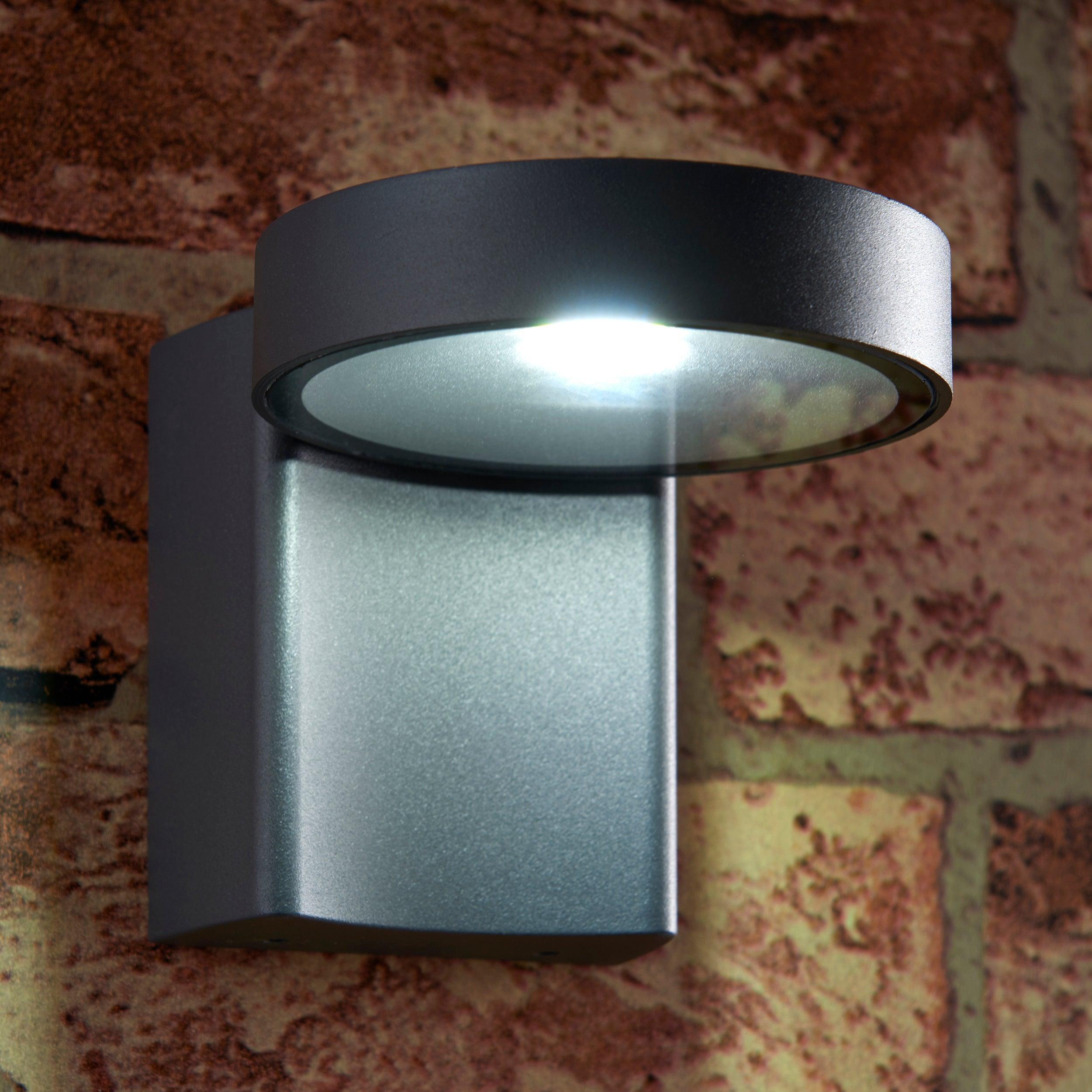 oreti led grey outdoor wall light ip44 11 6wby Saxby Lighting, close up image