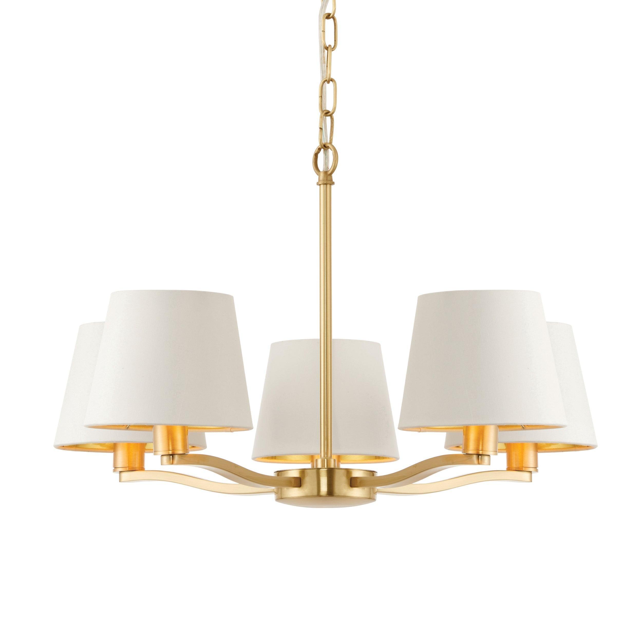 Endon Harvey 5 Light Satin Gold Pendant Ceiling Light-Ceiling Pendant Lights-Endon Lighting Living Room Lighting Tiffany Lighting Direct