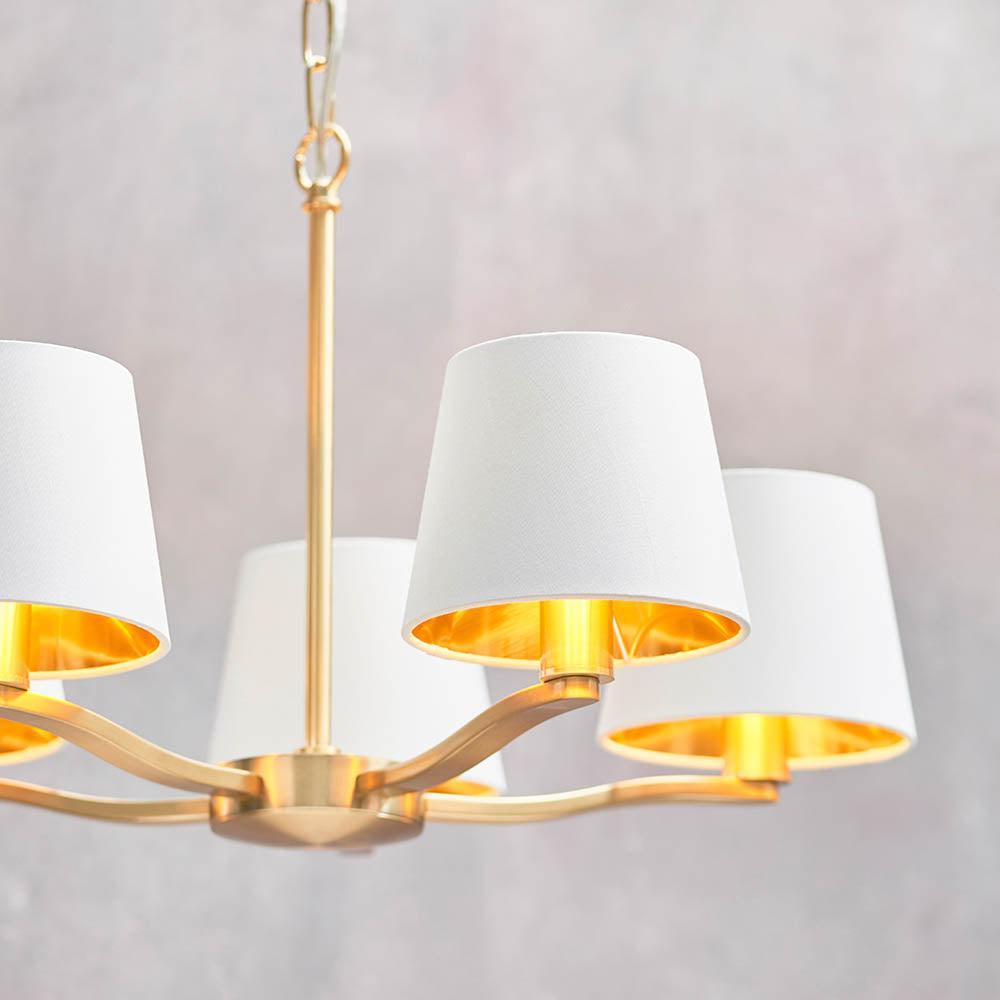 Endon Harvey 5 Light Satin Gold Pendant Ceiling Light-Ceiling Pendant Lights-Endon Lighting hallway lighting photo Tiffany Lighting Direct