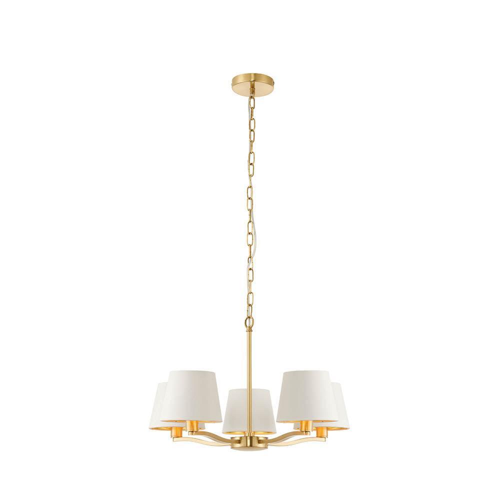 Endon Harvey 5 Light Satin Gold Pendant Ceiling Light-Ceiling Pendant Lights-Endon Lighting Bedrooom Lighting close up Tiffany Lighting Direct