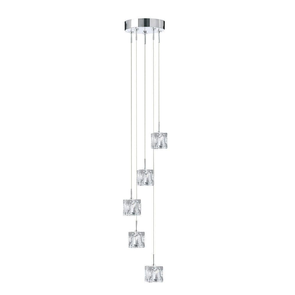 Ice Cube 5 Light LED Multi-Drop Chrome & Glass Pendant-Ceiling Pendant Lights-1-Tiffany Lighting Direct
