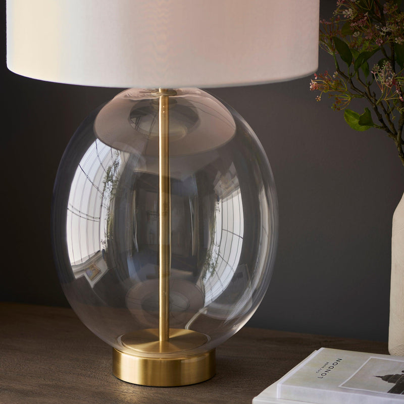 Linear Brass & Oval Glass Touch Table Lamp - White Shade-Living Lights-Living-Room-Tiffany Lighting Direct-[image-position]