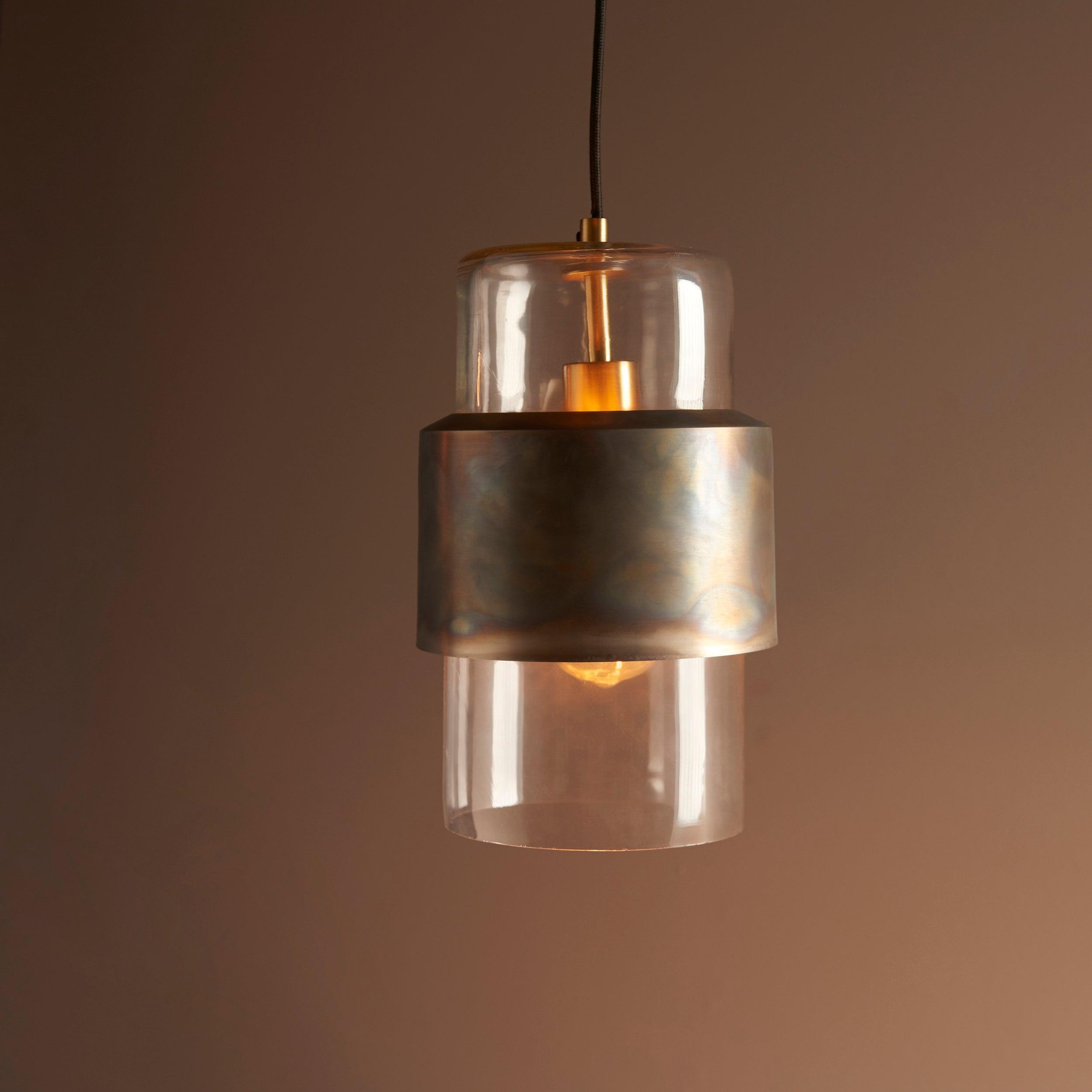 Vauxhall Modern Brass Patina Pendant - Clear Glass Shade-Ceiling Pendant Lights-Living Lights-2-Tiffany Lighting Direct